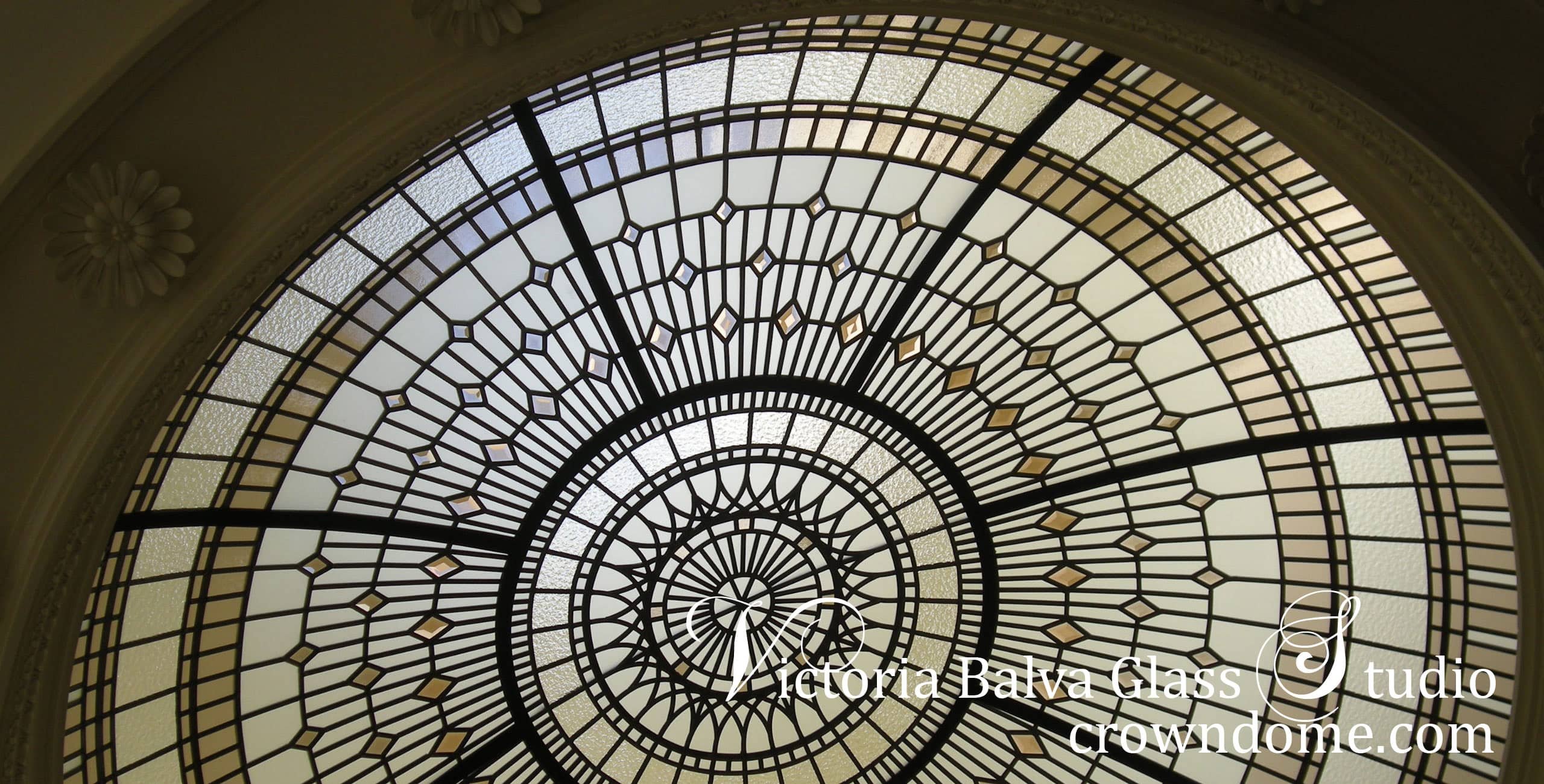 Stained beveled leaded glass dome Summerhill with colored beveled glass for a foyer of a custom built residence.
