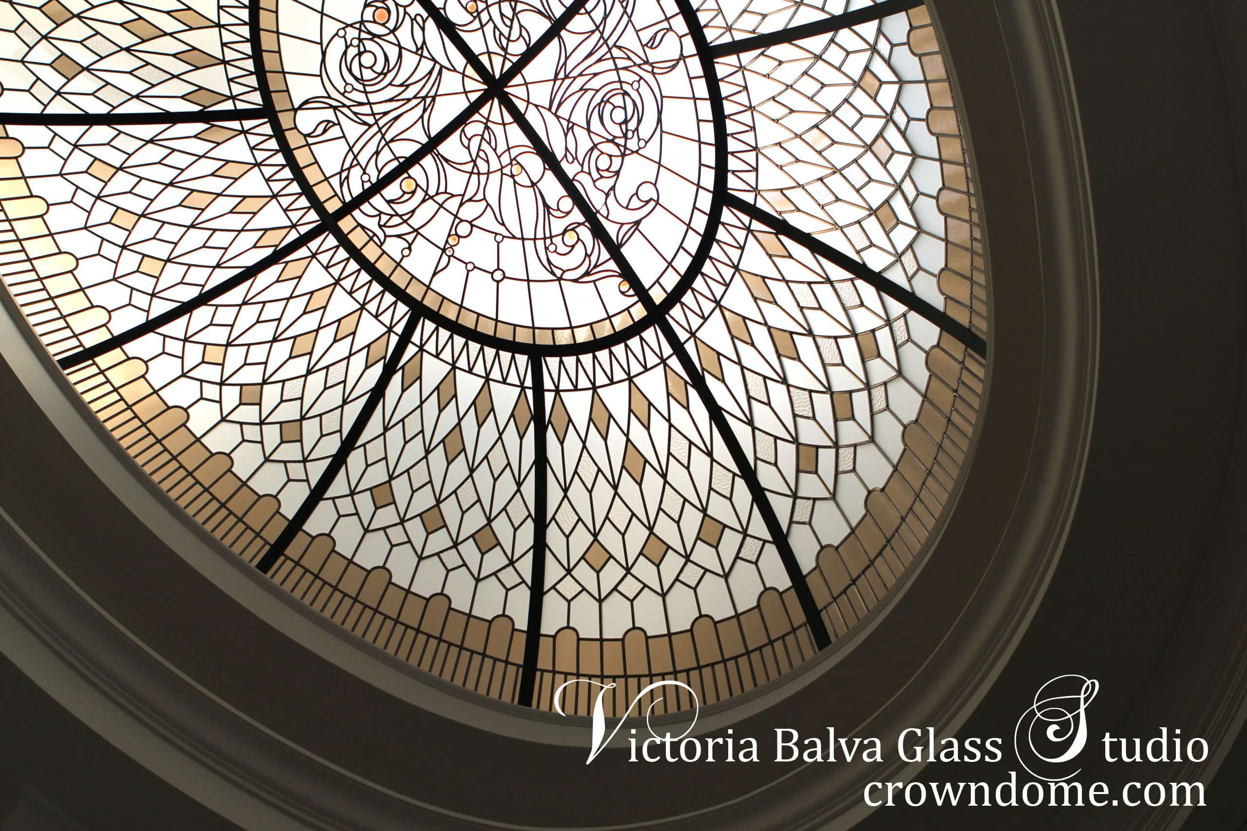 Large oval stained leaded glass dome ceiling for an oval hallway of a custom built house in Toronto. Large oval stained leaded glass dome ceiling masterpiece.