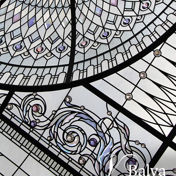 Custom designed stained glass dome ceiling for double height custom built residence in Connecticut
