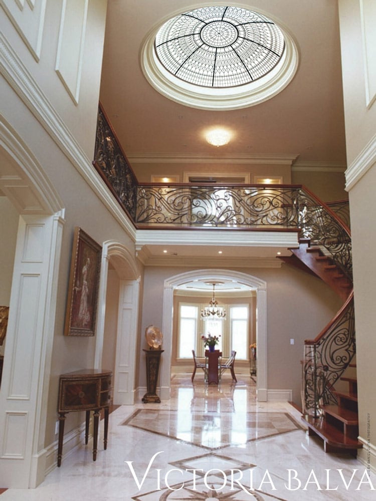 Classic double=height-entrance foyer with Stained and leaded glass dome Irine