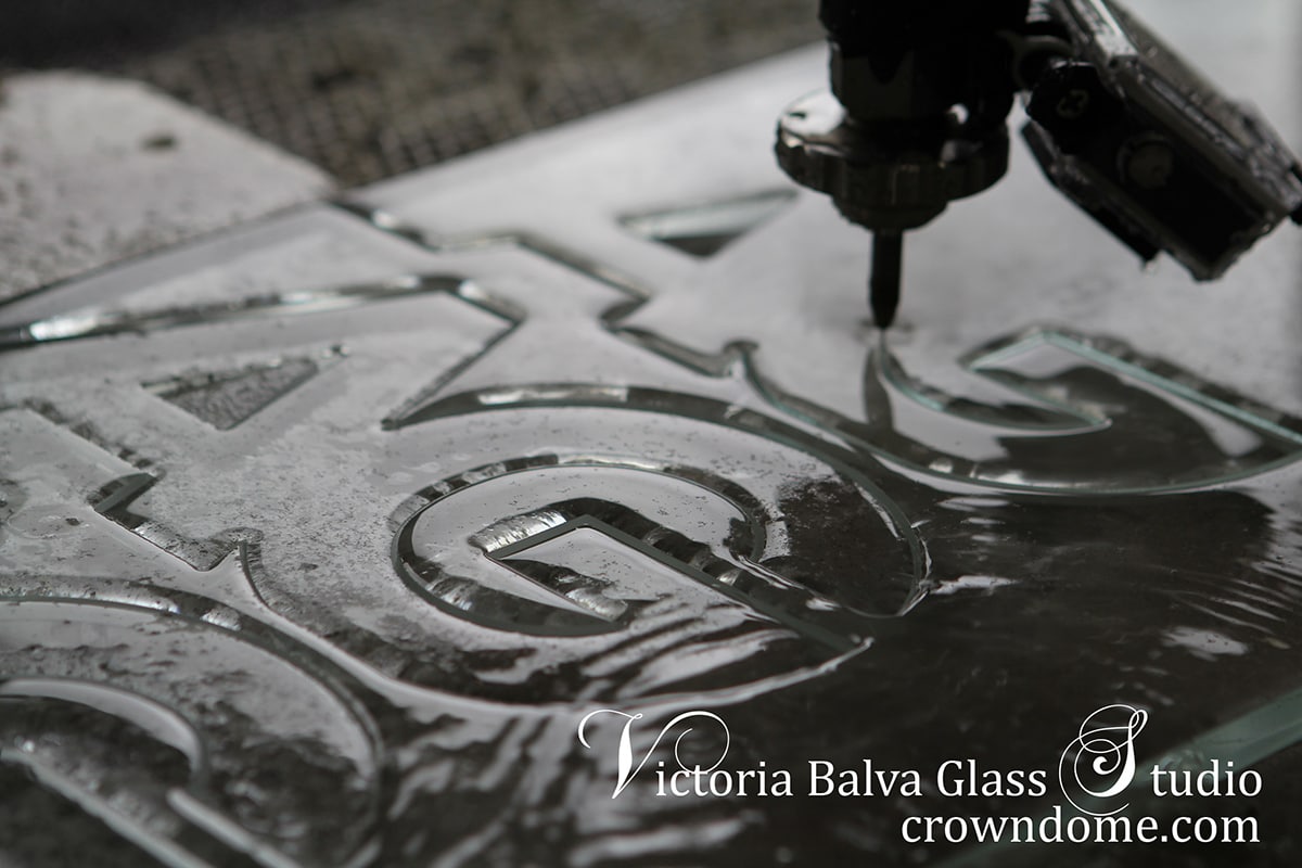 glass water jet cutting of intricate glass shape