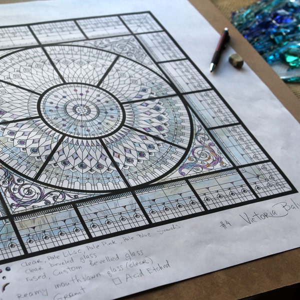 Custom stained leaded glass dome design development