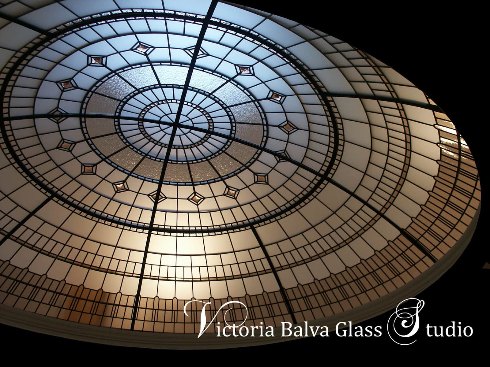 Stained leaded glass dome skylight for a private residence in Toronto designed by Victoria Balva