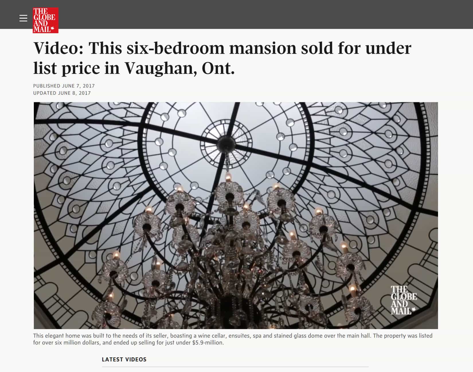 Stained and leaded glass octagon dome featured by the Globe and Mail