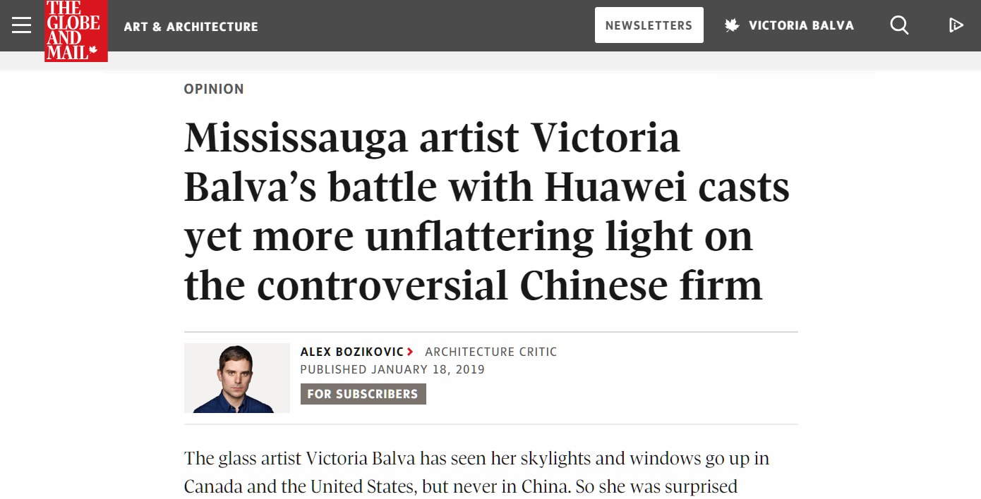 The Globe and Mail article about copyright infringement of Victoria Balva's stained and leaded glass artwork